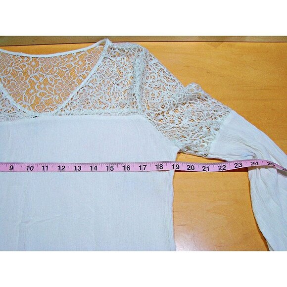 Entro Ivory Crepe and Lace Crochet Peasant Shirt Top Long Sleeves Size Large - Picture 10 of 11
